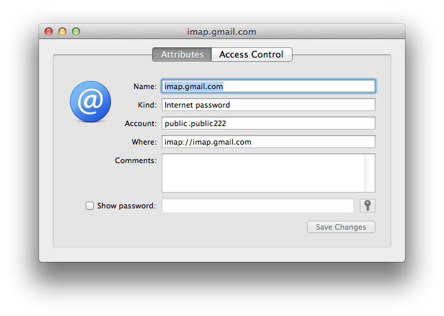 Keychain Access imap.gmail.com