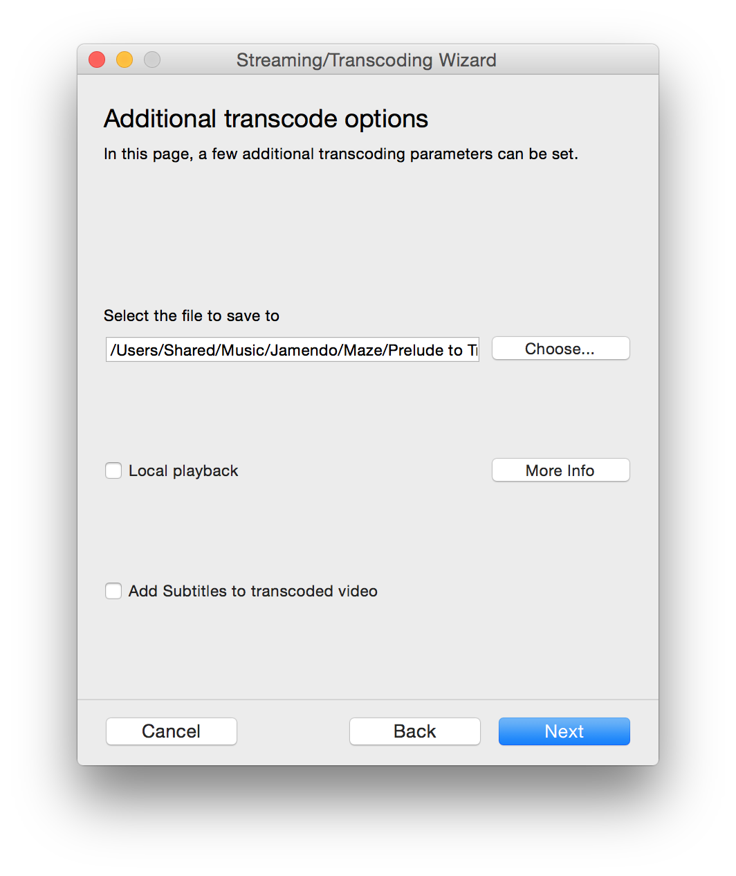 Additional transcode options