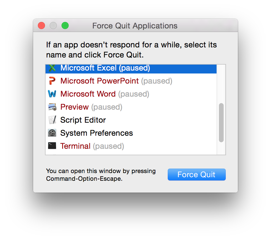 Force Quit Applications - 
apps paused