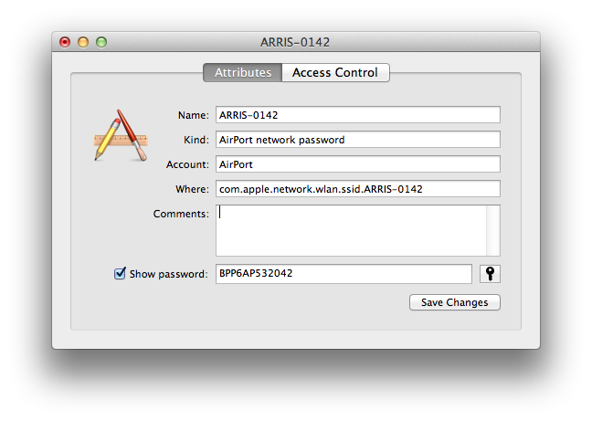 Keychain Access Arris-0142 password