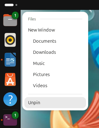 Unpin GNOME Files (Nautilus)
