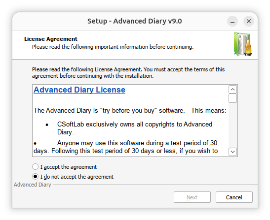 Advanced Diary 9.0 EULA