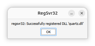 RegSvr32 - successfully registered DLL quartz.dll