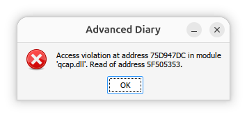 Advanced Diary 9.0 access violation
at address 75D947DC