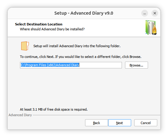 Advanced Diary 9.0 - select
destination location