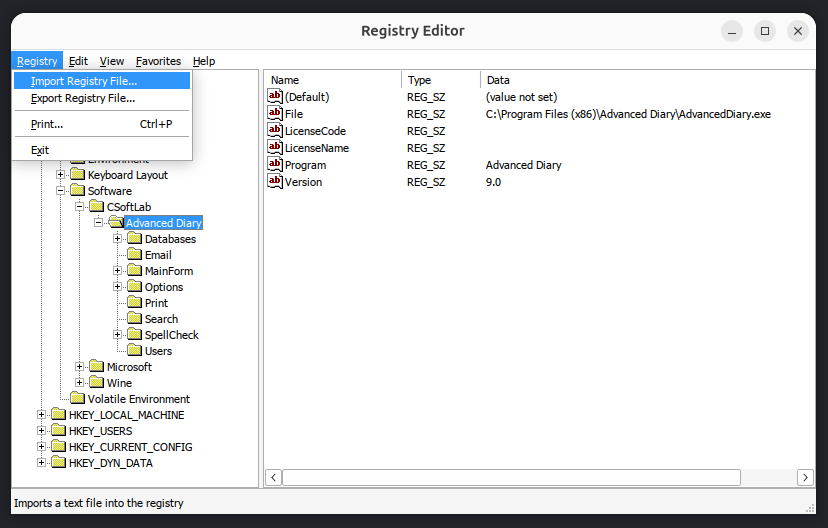 Import
registry file