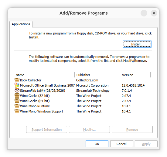 Add/Remove Programs - Mono