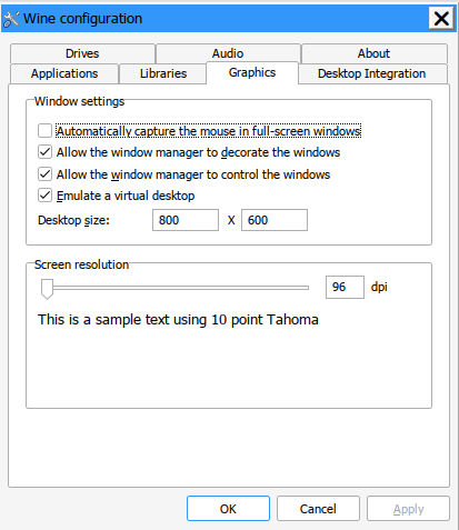 Wine configuration - emulate a
virtual desktop