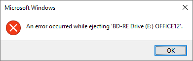 An error occurred while ejecting drive