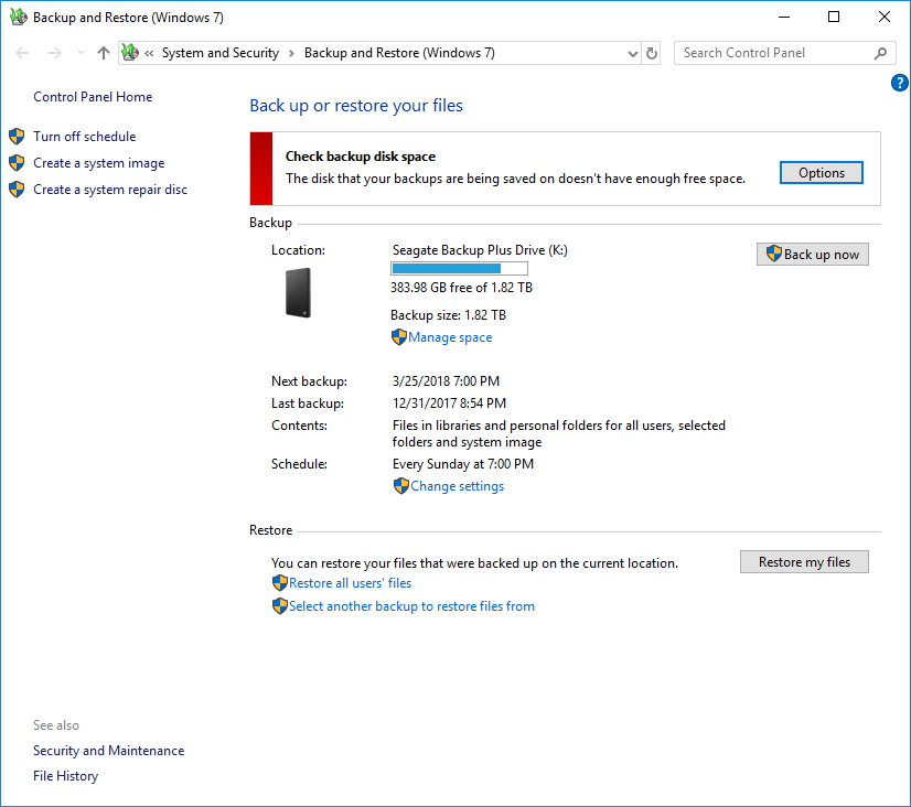 Backup and Restore (Windows 7)