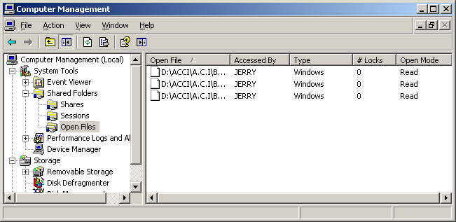 Finding Open Files On A Windows SBS Server