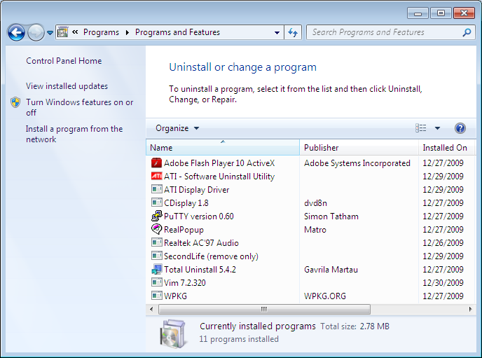 Uninstall a program (Windows 7)