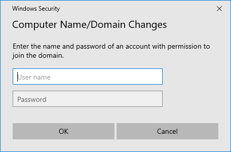 Windows Security prompt for domain change