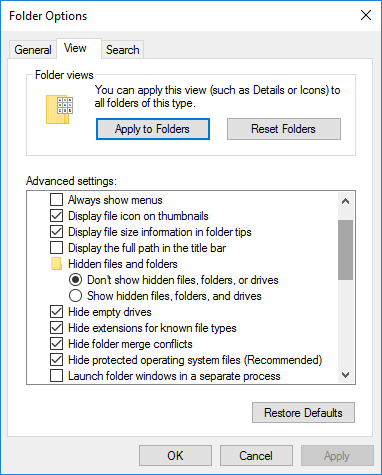 Windows 10 Folder Options