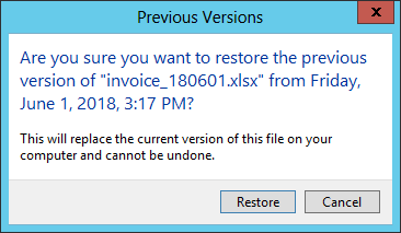 Windows restoral of prior version 
confirmation