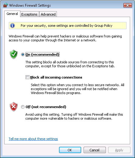 Windows Firewall Settings