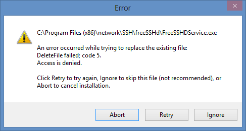 Error occurred during freeSSHd upgrade