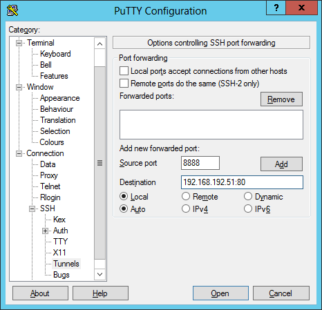 PuTTY - forwarding port 80