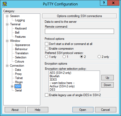 PuTTY Configuration - SSH