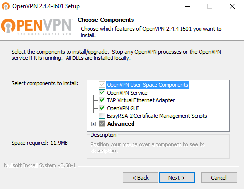 OpenVPN Choose Components