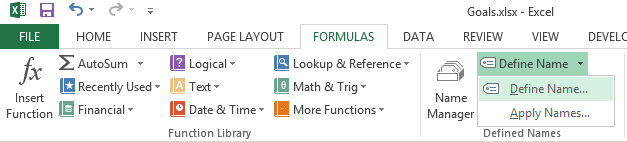 Excel 2013 - Define Name