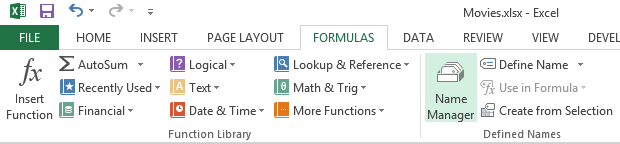 Excel 2013 Formulas - Name Manager