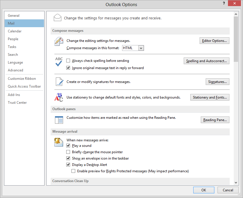 Outlook desktop alert option