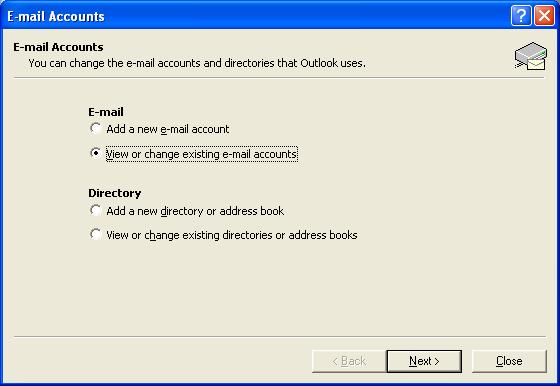 Outlook 2000 view or change
existing e-mail accounts