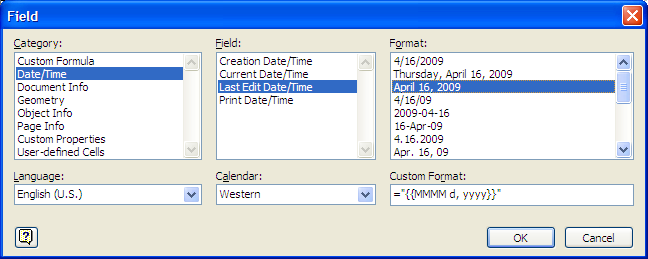 Visio - date/time field