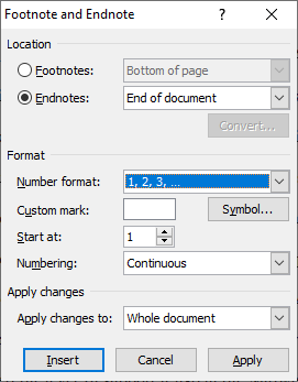 Endnote number format