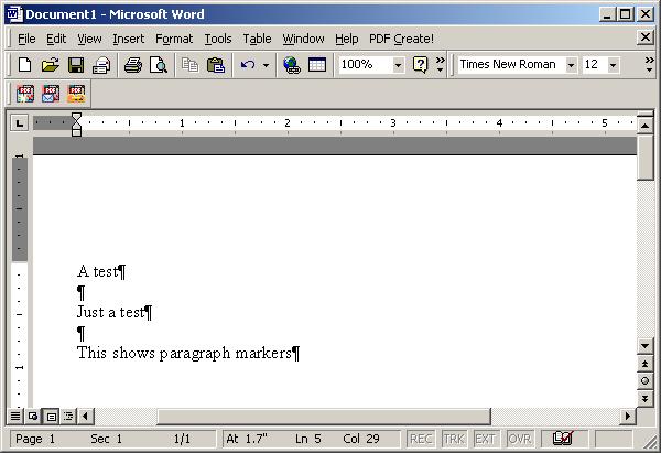 Microsoft Word document showing paragraph markers