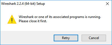 Wireshark or one of its associated programs is running
