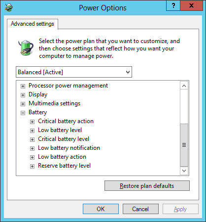 Power Options - Battery