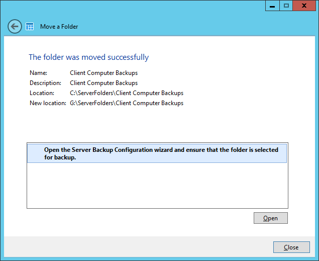 Server 2012 - folder moved
successfully