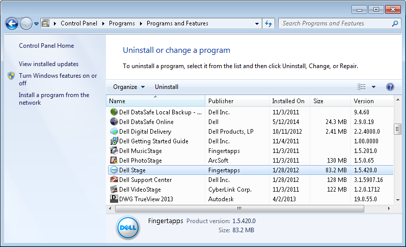 Dell Stage Uninstall a Program