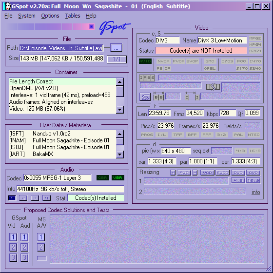 GSpot Missing Codec