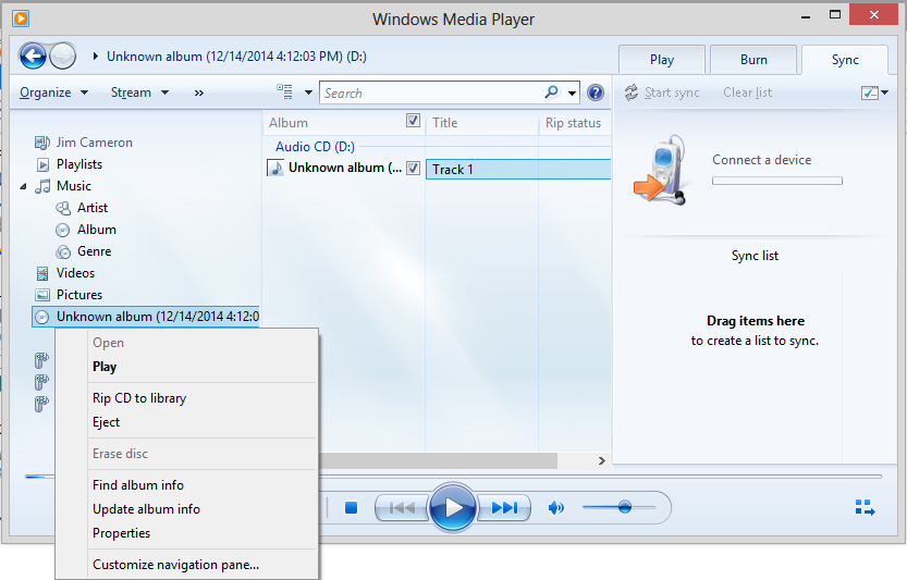 Windows Media Player Rip CD to Library