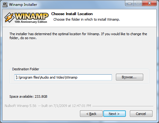 Winamp Choose Install Location