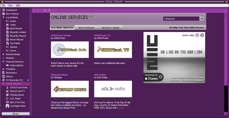 Winamp initial online services - old
system