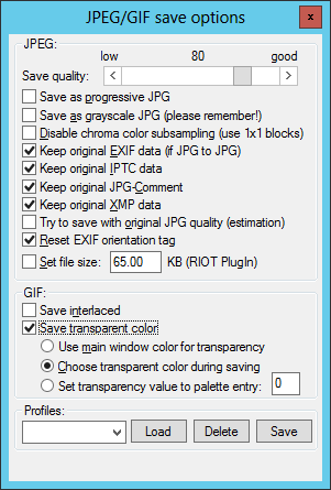 IrfanView JPEG/GIF save options