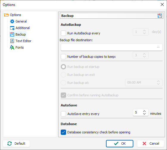 Advanced Diary backup options