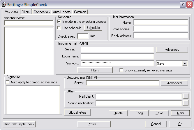 SimpleCheck Account Settings