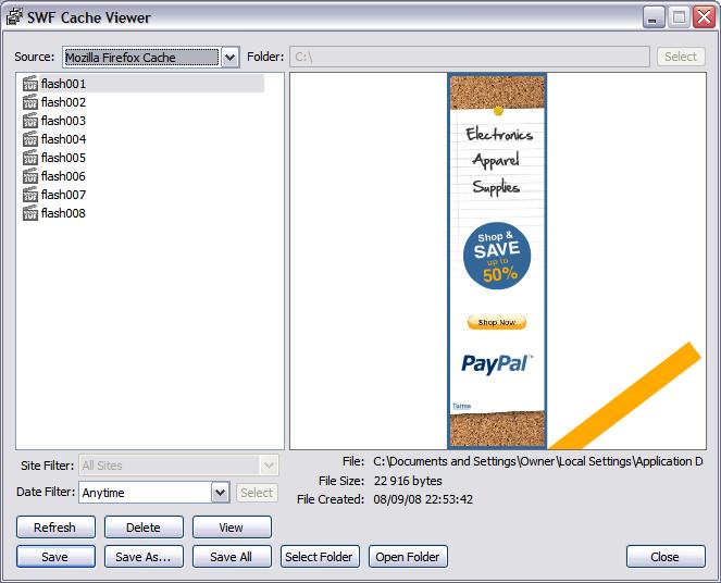 SWF Cache Viewer - Firefox Cache