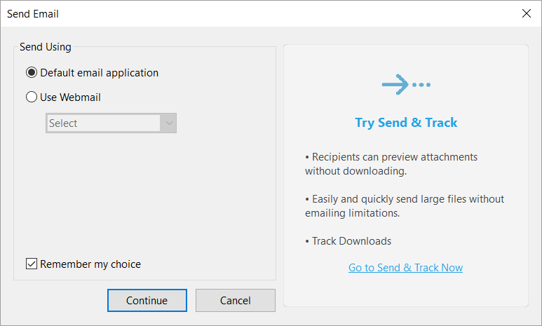 Send using default 
email app - Remember choice