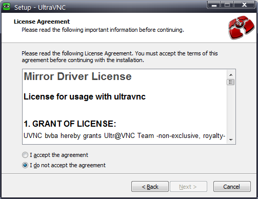 UltraVNC addon license agreement