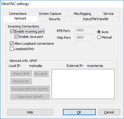 UltraVNC settings