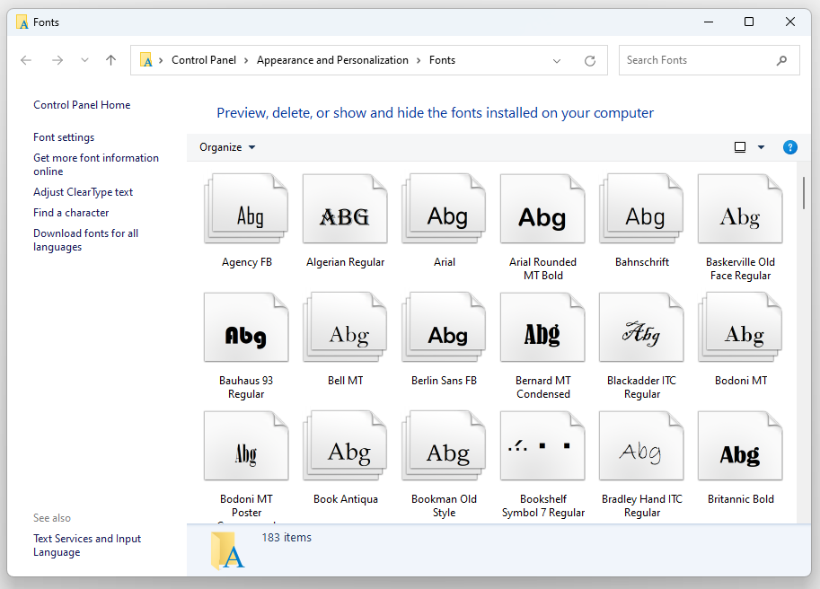 Windows 11 Current Fonts