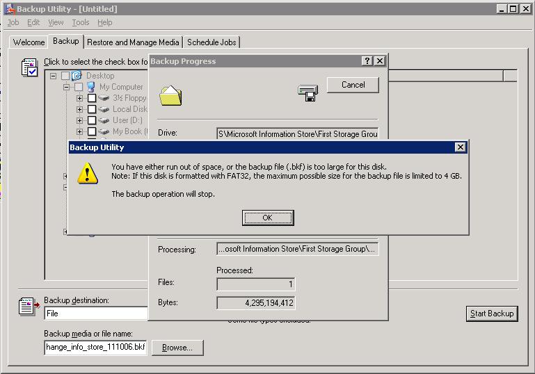 Backup Utility 4GB error