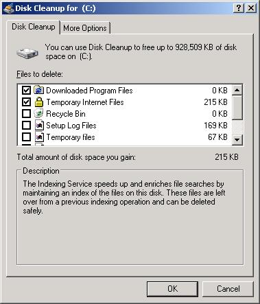 Disk Cleanup removal options