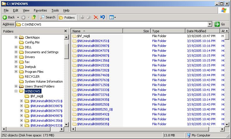 Windows Explorer $NTUninstall
directories